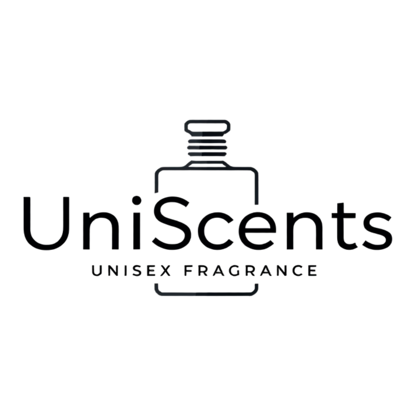 A dark, silhouette-based logo depicting a bottle of perfume with the text 'UniScents' beside it.